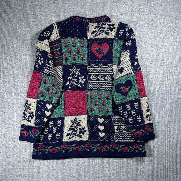 Vintage Patchwork Sweater Floral Cottage Core Women’s M Basic Editions USA Made - Picture 4 of 4